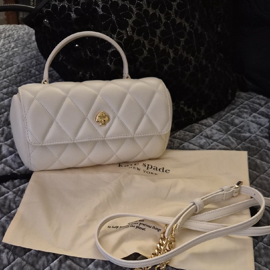 Kate Spade Quilted Mini Barrel Bag In Off-White With Gold Spade Accent